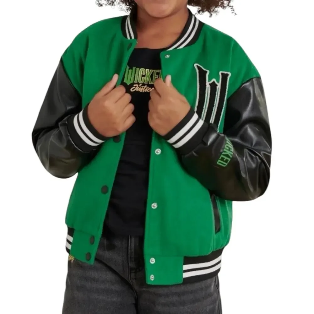 Wicked Bomber Jacket Girls M 10 Wizard Oz Justice Coat Elphaba Halloween Costume